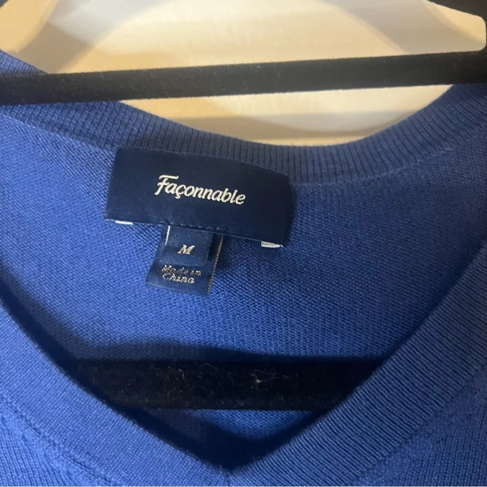 Façonnable Blue V-Neck Sweater Silk Cashmere Blend Men’s Medium